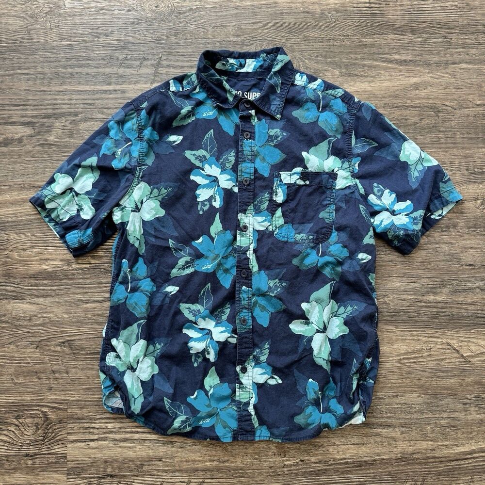 Mossimo Supply Floral Print Button Up 100% Cotton Mens Large Casual Shirt Collar